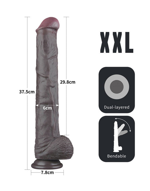 LoveToy - Nature Cock - Dubbellaags Buigbare XXL Dildo - 37,5 cm - Bruin-Erotiekvoordeel.nl