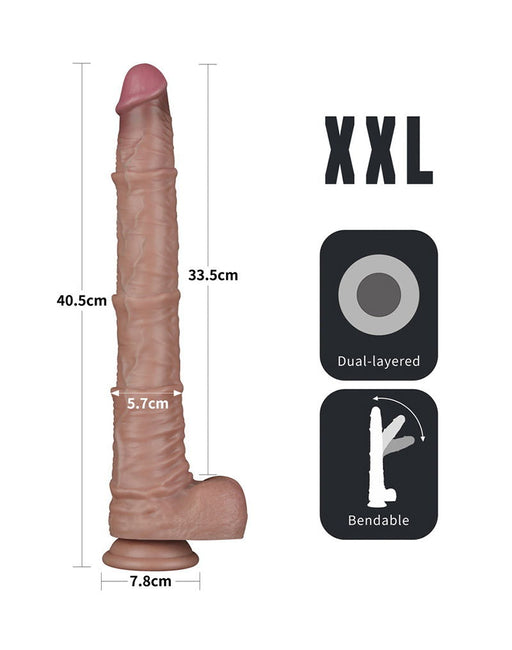 LoveToy - Nature Cock - Dubbellaags Buigbare Dildo met Aders - 40 cm-Erotiekvoordeel.nl