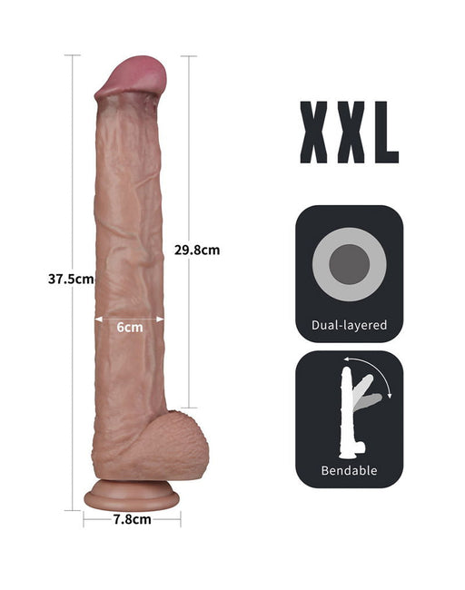 LoveToy - Nature Cock - Dubbellaags Buigbare XXL Dildo - 37,5 cm-Erotiekvoordeel.nl