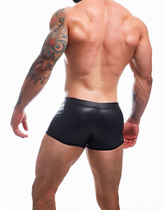 Cut4Men - Sexy Wetlook Minishort - Peekaboo - Zwart-Erotiekvoordeel.nl