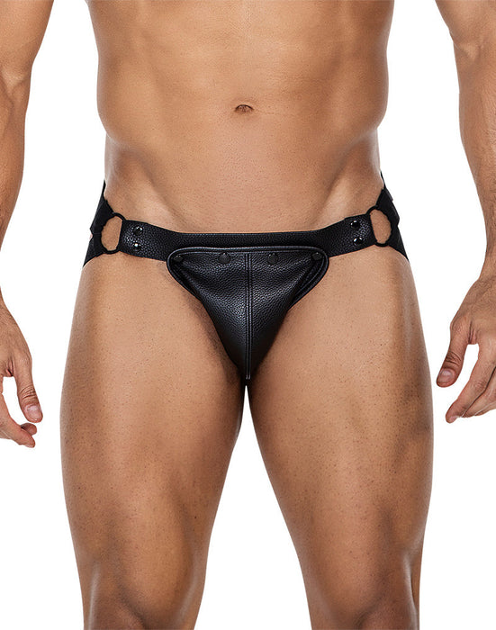 Cut4Men - Jock Snap - Jockstrap met Drukknoopjes - PU-Leder - Zwart-Erotiekvoordeel.nl