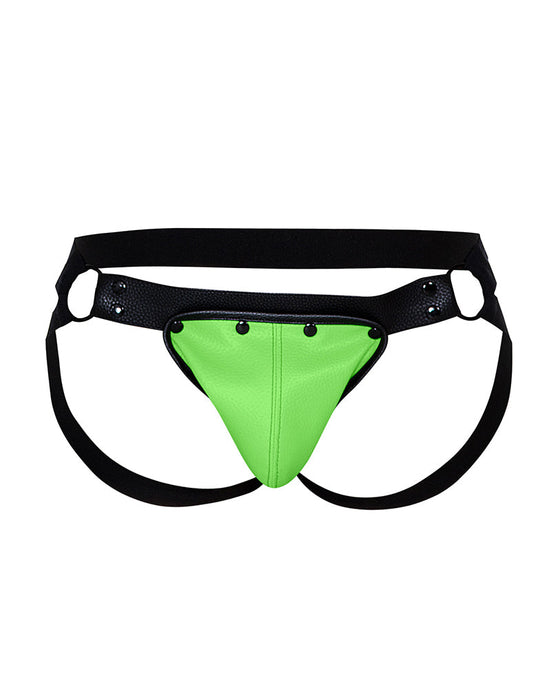 Cut4Men - Jock Snap - Jockstrap met Drukknoopjes - PU-Leder - Neon/Zwart-Erotiekvoordeel.nl