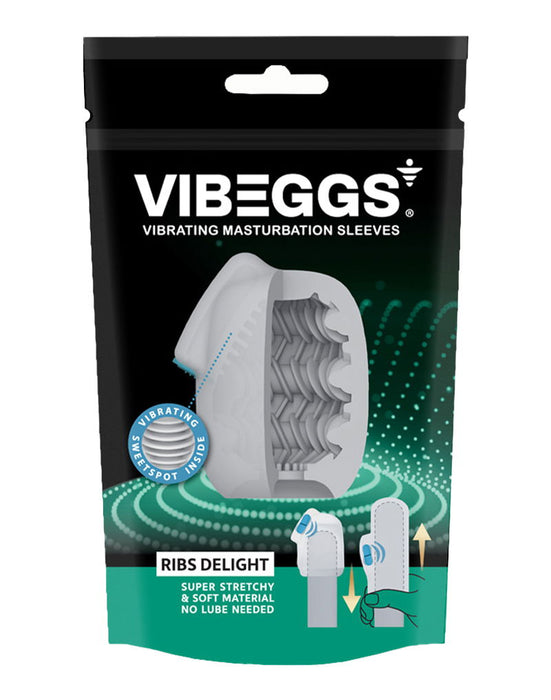 VIBEGGS - Ribs Delight - Vibrerende Masturbatie Sleeve èn Vinger Vibrator - Wit-Erotiekvoordeel.nl