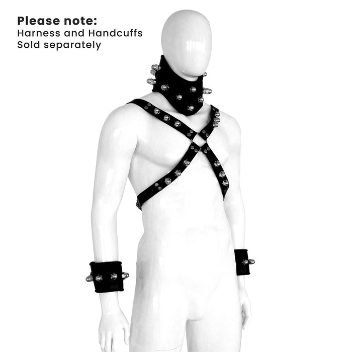 Kiotos - Hoge Posture Collar met Bouten en Moeren - Leder - Zwart-Erotiekvoordeel.nl