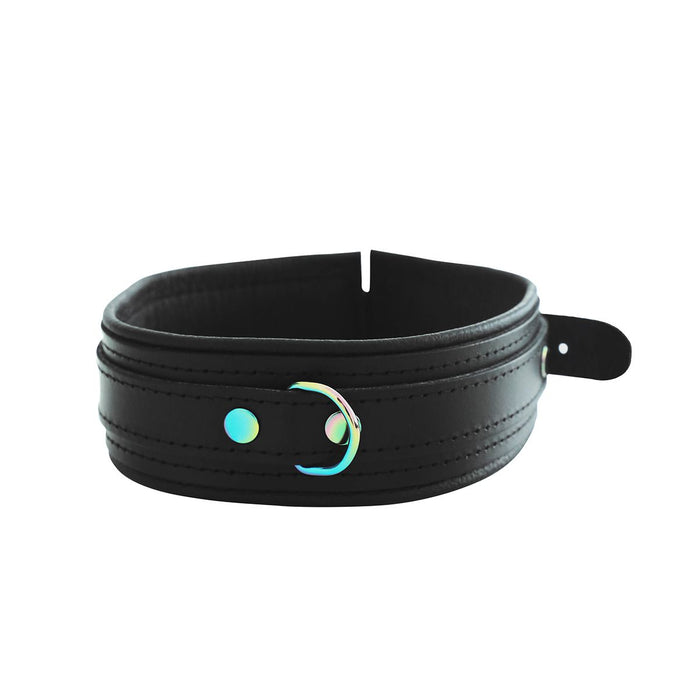 Kiotos - Premium Lederen Collar - Metalen Hardware in Unicorn Kleuren - Black/Rainbow (-Erotiekvoordeel.nl