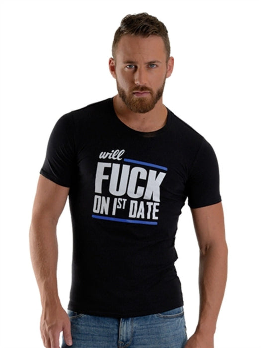 Mister B - Erotisch Shirt - Fuck on 1st Date - Zwart - Maat M-Erotiekvoordeel.nl