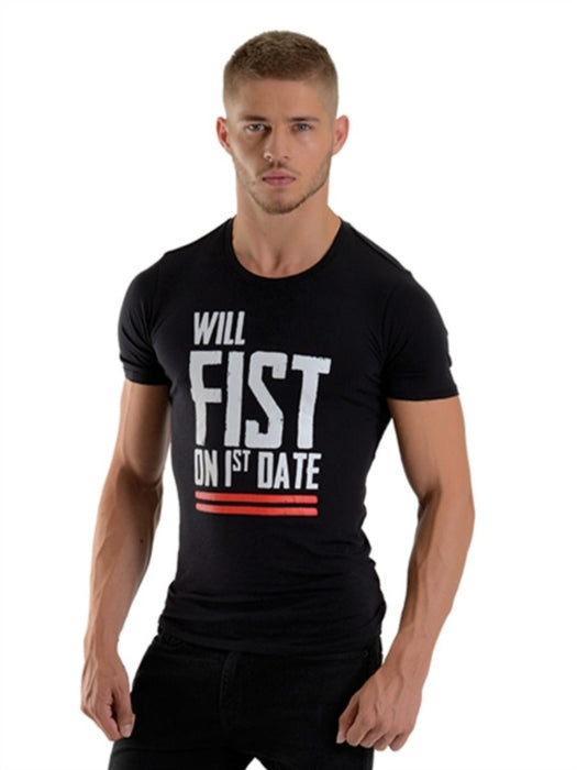 Mister B - T Shirt - Sexy Shirt - Fist on 1st Date - Katoen - 95% Katoen 5% Elastaan - Maat M-Erotiekvoordeel.nl