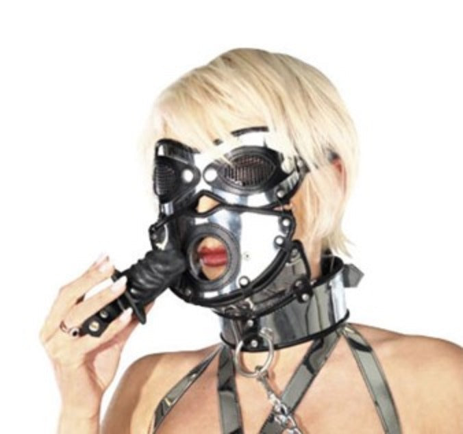 Ledapol - Leder Masker met halsband oogkleppen en mondknevel - dik tuigleer