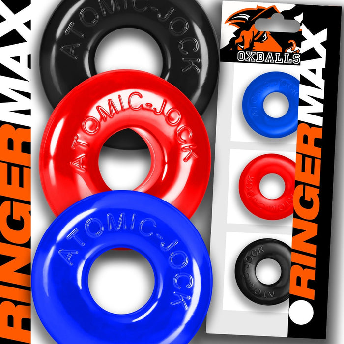 Oxballs - Ringer MAX - Cockring - 3 stuks - Blauw/Zwart/Rood-Erotiekvoordeel.nl