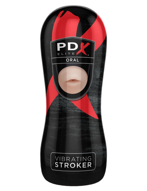 Pipedream - PDX Elite Vibrerende Oral Stroker - Lichte Huidskleur/Zwart-Erotiekvoordeel.nl