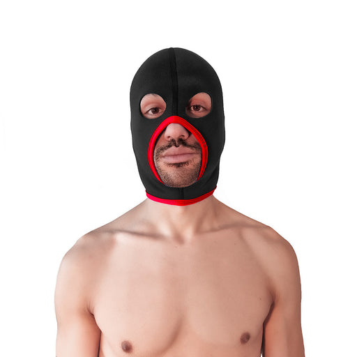 Brutus - Neoprene Face Fucker Hood - Met Oogopeningen - Zwart/Rood-Erotiekvoordeel.nl