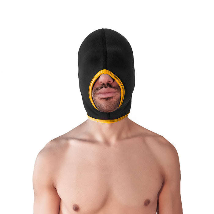 Brutus - Neoprene Blind Face Fucker Hood - Zonder Oogopeningen - Zwart/Geel-Erotiekvoordeel.nl