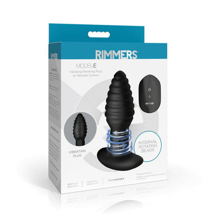 Rimmers - Model E - Vibrerende en Roterende Geribbelde Buttplug met Afstandsbediening - Zwart-Erotiekvoordeel.nl