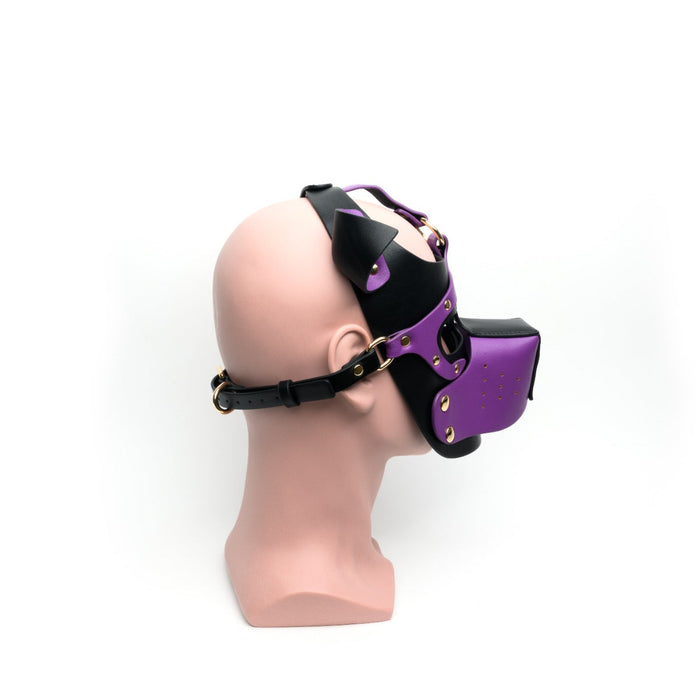 665 - Bondage Pup Hood Black Purple - Paars Zwarte Puppy Play Hood - Masker - PU Leer - One Size-Erotiekvoordeel.nl