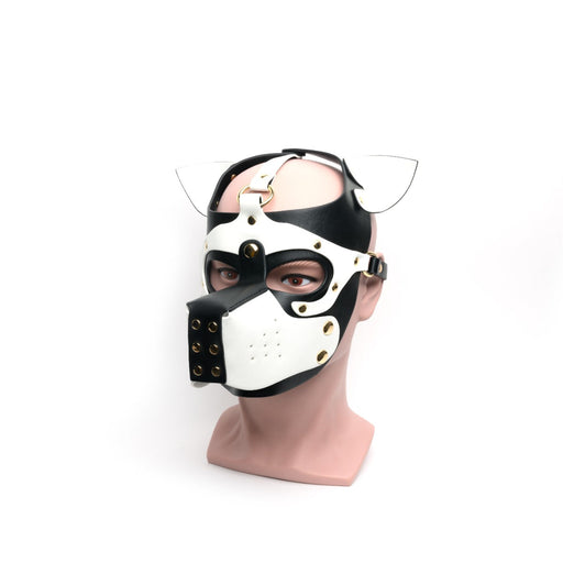 665 - Bondage Pup Hood Black White - Zwart Witte Puppy Play Hood - PU Leer - One Size-Erotiekvoordeel.nl