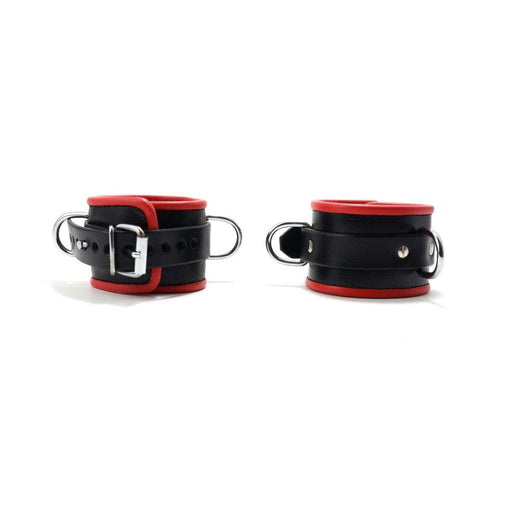 665 Leather - Afsluitbare en Verstelbare Polsboeien - Leer - Rood - Padded Locking Wrist Restraints Red-Erotiekvoordeel.nl