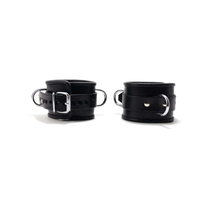 665 Leather - Afsluitbare en Verstelbare Polsboeien - Leer - Zwart - Padded Locking Wrist Restraints Black-Erotiekvoordeel.nl