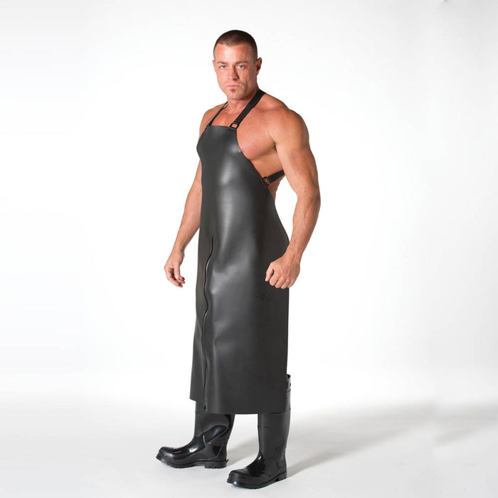 665 Leather - Erotisch Schort - Neoprene Apron - Zwart - One Size-Erotiekvoordeel.nl