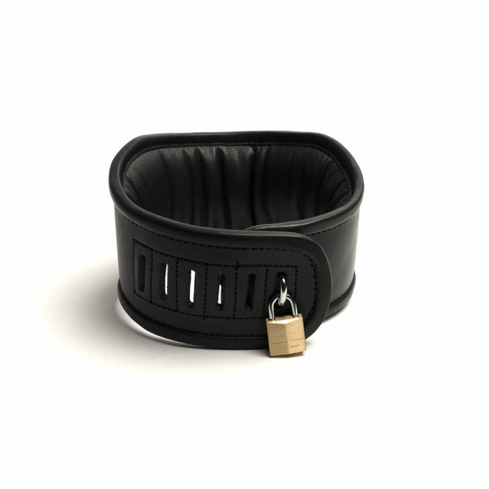 665 Leather - Gevoerde Posture Collar met Lockring - Padded Locking Posture Collar-Erotiekvoordeel.nl