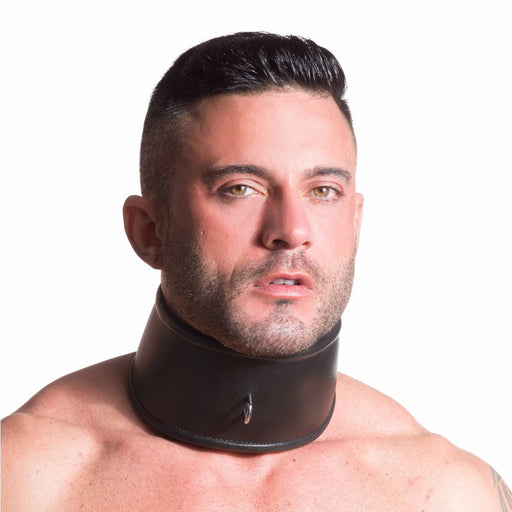 665 Leather - Gevoerde Posture Collar met Lockring - Padded Locking Posture Collar-Erotiekvoordeel.nl