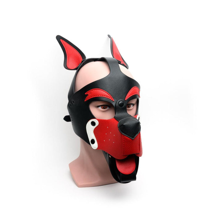 665 Leather - Masker - Playful Pup Hood - Zwart/Rood/Wit - One Size-Erotiekvoordeel.nl