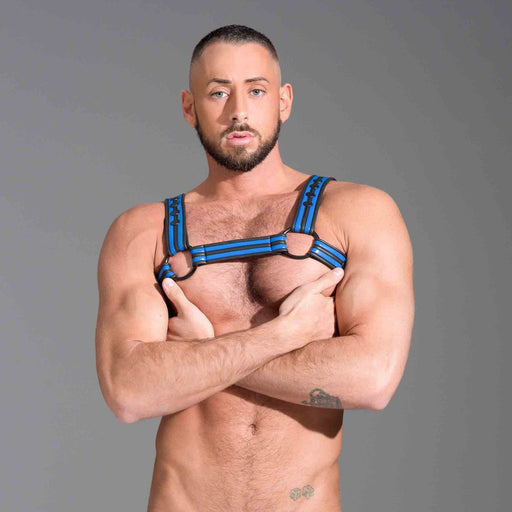 665 Neopreen - Riemenbody - Body Harnas - Neoprene Bulldog Harness - Blauw-Erotiekvoordeel.nl