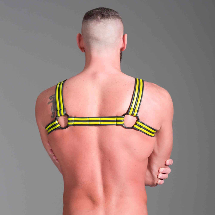 665 Neopreen - Riemenbody - Neoprene Bulldog Harness - Geel - Verkrijgbaar in 3 maten-Erotiekvoordeel.nl