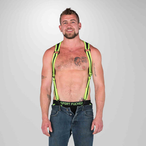 665 Neoprene - Riemenbody - Bretels - Zwart Groen - Verkrijgbaar in 2 maten - Heckler Harness Black / Green-Erotiekvoordeel.nl