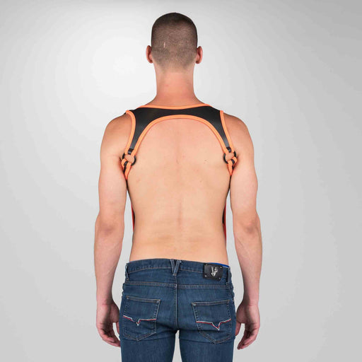 665 Neoprene - Riemenbody - Bretels - Zwart Oranje - Verkrijgbaar in 2 maten - Heckler Harness Black Orange-Erotiekvoordeel.nl