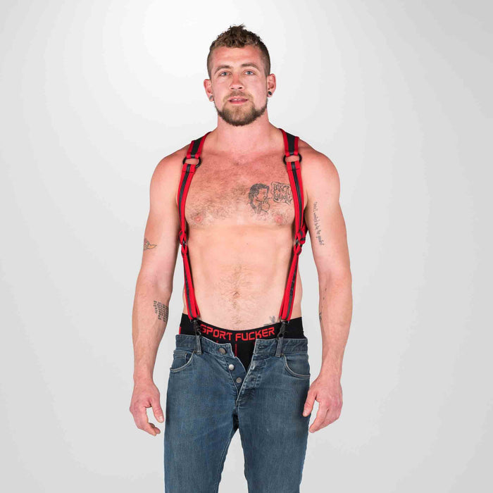 665 Neoprene - Riemenbody - Bretels - Zwart Rood - Heckler Harness Black Red-Erotiekvoordeel.nl