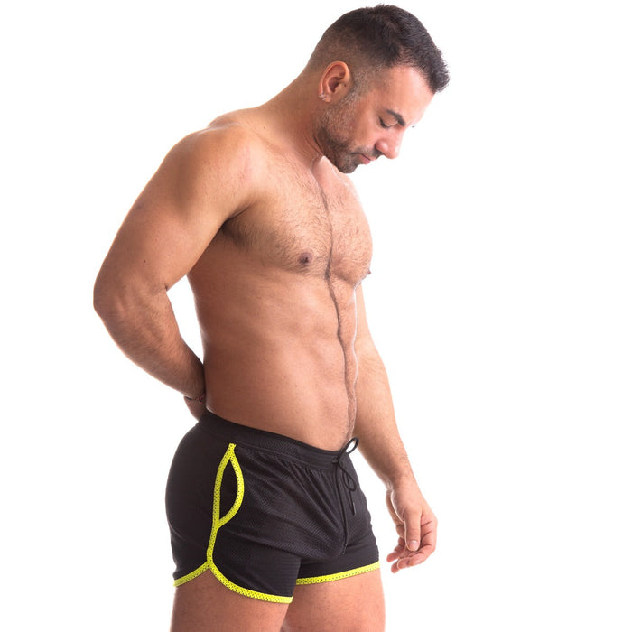 665 - Shorts - Erotisch Ondergoed - Zwart Geel - Materiaal PES - Verkrijgbaar in 5 maten - Rally Shorts Black / Yellow-Erotiekvoordeel.nl