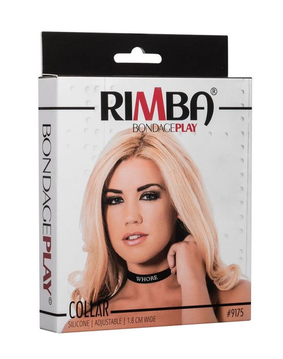 Rimba - Halsband - Collar Met Tekst - WHORE - Siliconen - Zwart-Erotiekvoordeel.nl