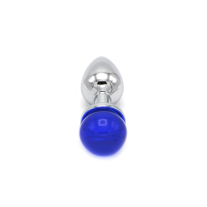 Kiotos - Aluminium Buttplug Met Glinsterende Ronde Siersteen - Blauw-Erotiekvoordeel.nl