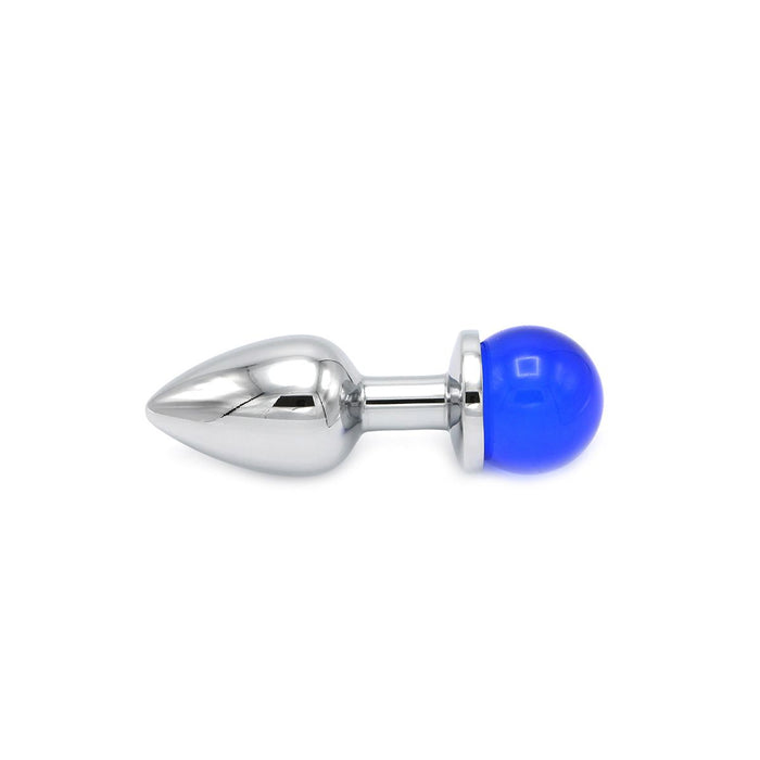 Kiotos - Aluminium Buttplug Met Glinsterende Ronde Siersteen - Blauw-Erotiekvoordeel.nl