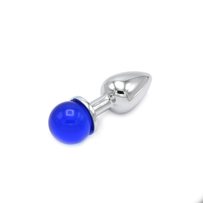 Kiotos - Aluminium Buttplug Met Glinsterende Ronde Siersteen - Blauw-Erotiekvoordeel.nl