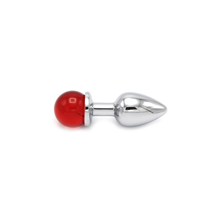 Kiotos - Aluminium Buttplug Met Glinsterende Ronde Siersteen - Rood-Erotiekvoordeel.nl