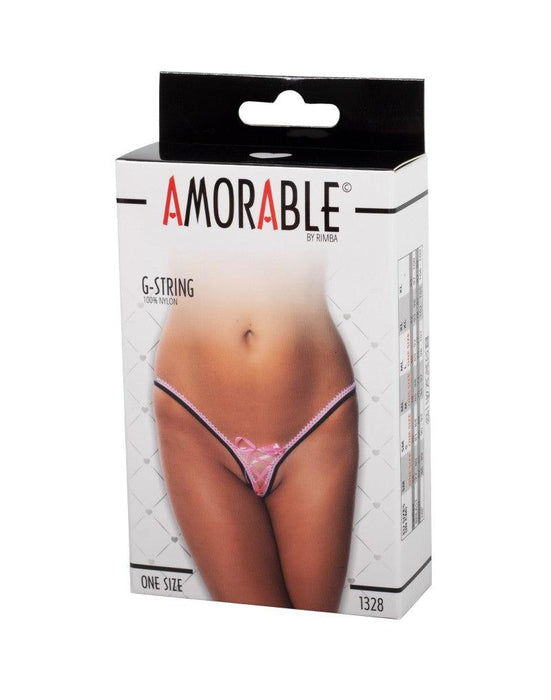 Amorable by Rimba - Erotische Slip - Sexy G-string Met Lief Vetersluiting Accent - Roze - One Size-Erotiekvoordeel.nl
