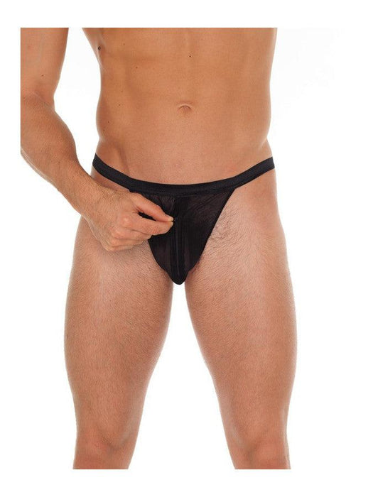 Amorable by Rimba - Erotische String - Doorzichtige Slip Met Rits Voor Heren - Mannen Tanga - Zwart - One Size-Erotiekvoordeel.nl