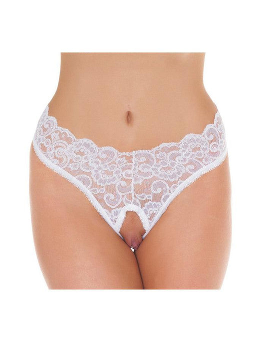 Amorable by Rimba - Erotische String - Kanten Slip Met Open Kruis - Burlesque Uitstraling - Wit - One Size-Erotiekvoordeel.nl