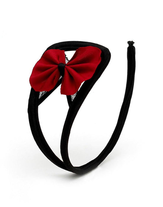 Amorable by Rimba - Erotische String - Strapless Mini String Met Rood Strikje -C String - Rood Zwart - One Size-Erotiekvoordeel.nl