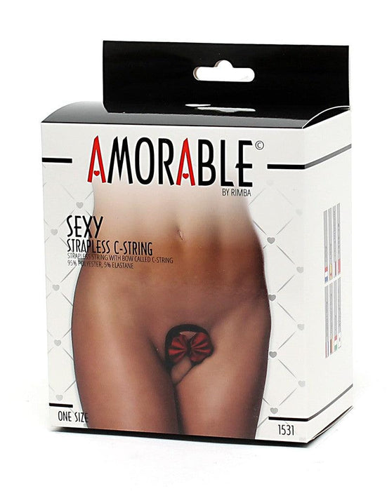 Amorable by Rimba - Erotische String - Strapless Mini String Met Rood Strikje -C String - Rood Zwart - One Size-Erotiekvoordeel.nl