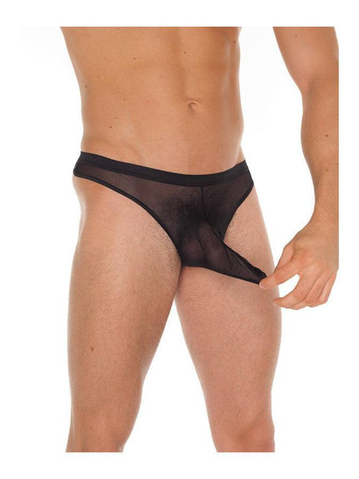 Amorable - Erotische String - Transparante Heren Slip Met Penis Slurf - Zwart - One Size - Polyamide-Erotiekvoordeel.nl