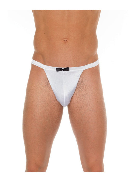 Amorable by Rimba - Erotische String - Witte Butler Slip Met Zwart Strikje String - Heren Slip - Fun - Tanga - One Size-Erotiekvoordeel.nl