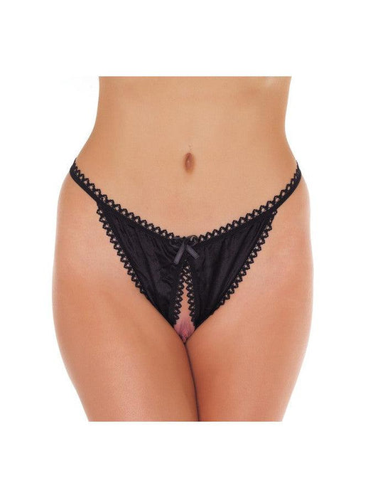 Amorable by Rimba - Tanga Slip Met Open Kruis - Zwart - One Size-Erotiekvoordeel.nl