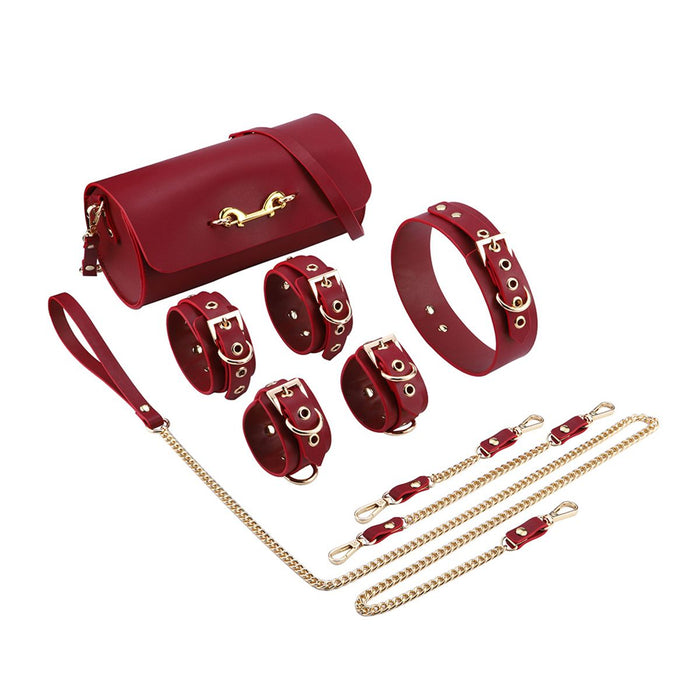 BDSM Fancy 5 Item Kit - Luxe Draagtas met 5 Verschillende BDSM Artikelen - PU Leer (Vegan) - Verkrijgbaar in Rood, Roze en Zwart-Erotiekvoordeel.nl