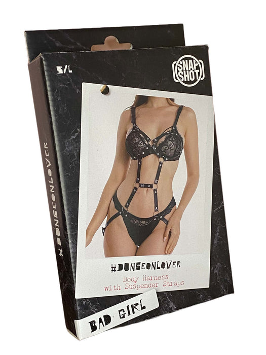 Bad Girl - #dungeonlover - Body Harnasje met Straps - One Size - Zwart-Erotiekvoordeel.nl