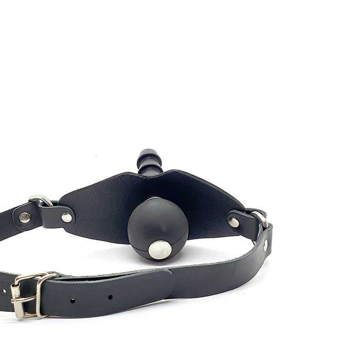 Black Label - Ball Gag met Vac U Lock Aansluiting en Lederen Strap - Zwart-Erotiekvoordeel.nl