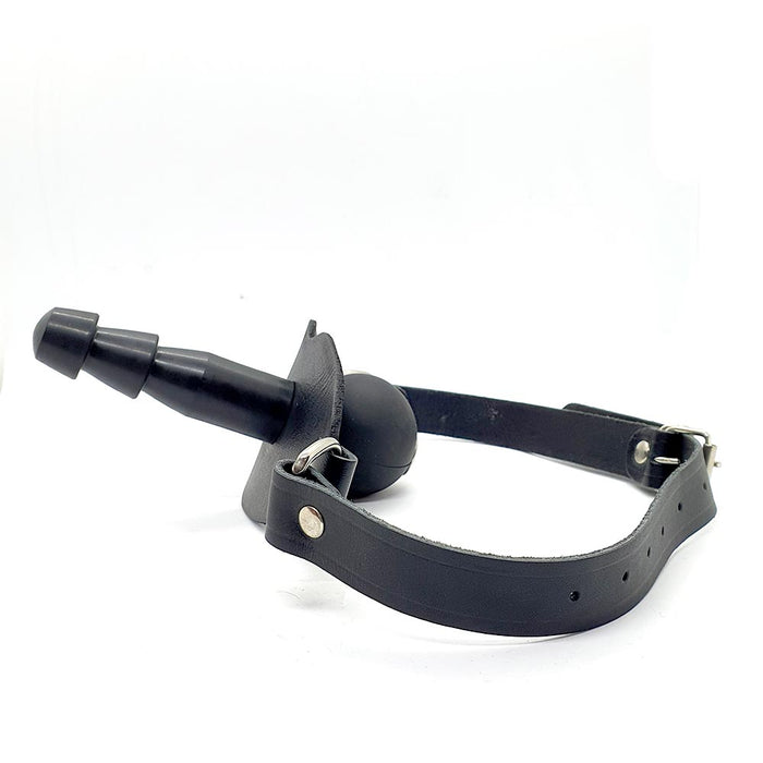 Black Label - Ball Gag met Vac U Lock Aansluiting en Lederen Strap - Zwart-Erotiekvoordeel.nl