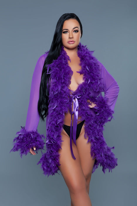 Be Wicked - Lux - Robe met Veren - Paars - One Size-Erotiekvoordeel.nl