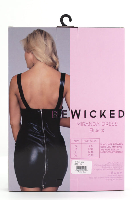 Be Wicked - Miranda - Open Borsten Jurk - Faux Leather - Zwart-Erotiekvoordeel.nl